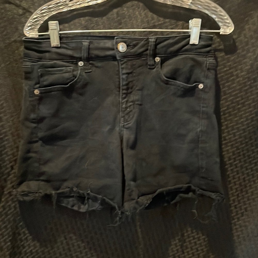AEO black denim midi shorts